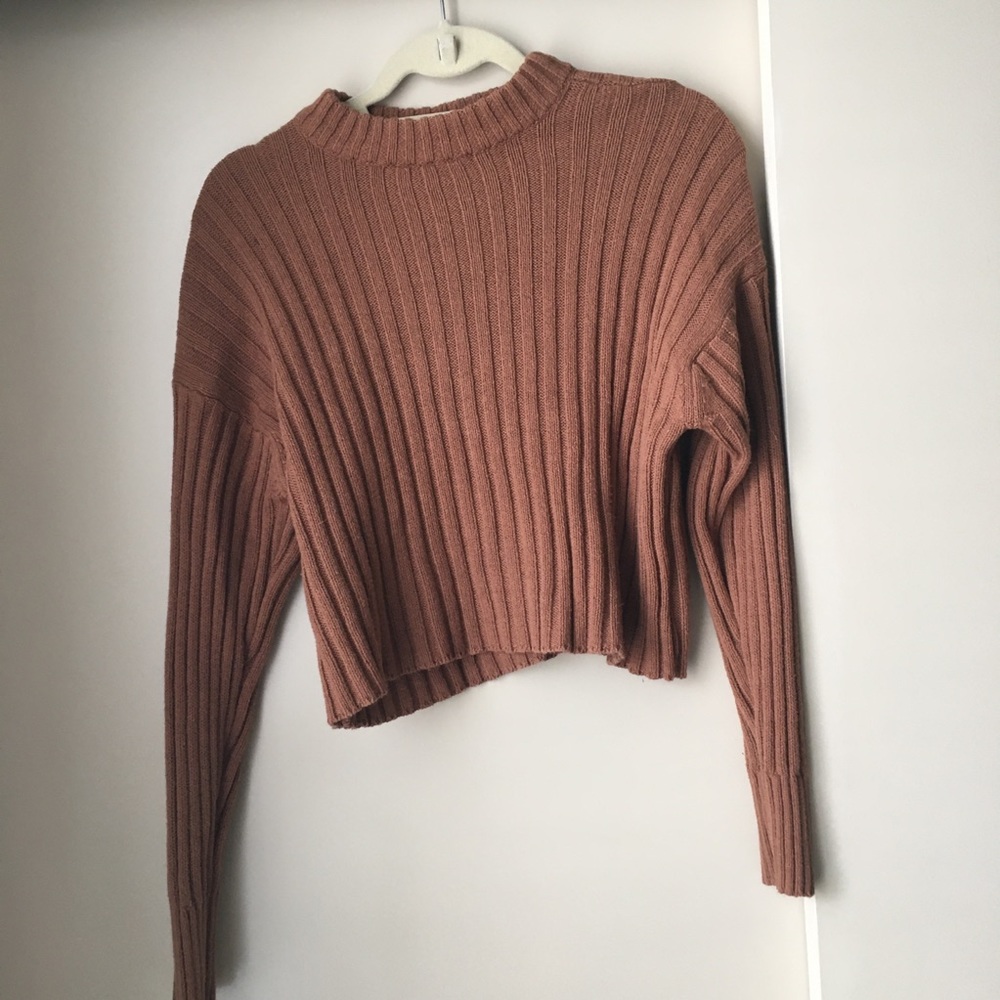 American Eagle Brown Short Crew Neck Sweater